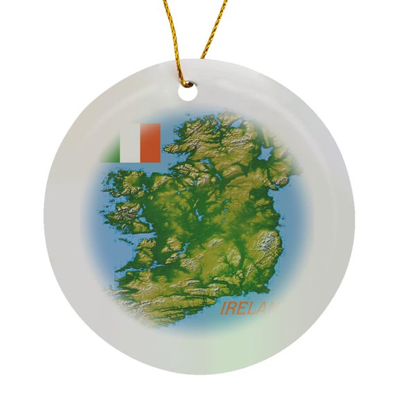 3drose, Image of Topo Map and Flag of Ireland, Circle Porcelain Ornament