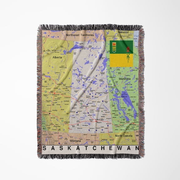 Image Of Topo Map Of Saskatchewan With Flag, Woven Blanket