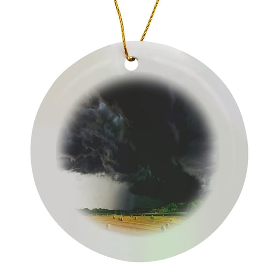 3drose, Image of Tornado Clouds over Country Field, Circle Porcelain Ornament