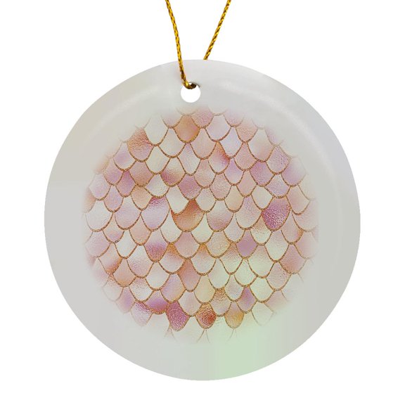 3drose, Image of Trendy Girly Chic Mermaid Pattern of Rosegold Blush Scales, Circle Porcelain Ornament