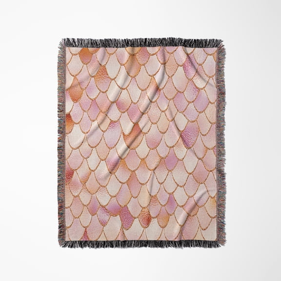 Image Of Trendy Girly Chic Mermaid Pattern Of Rosegold Blush Scales, Woven Blanket