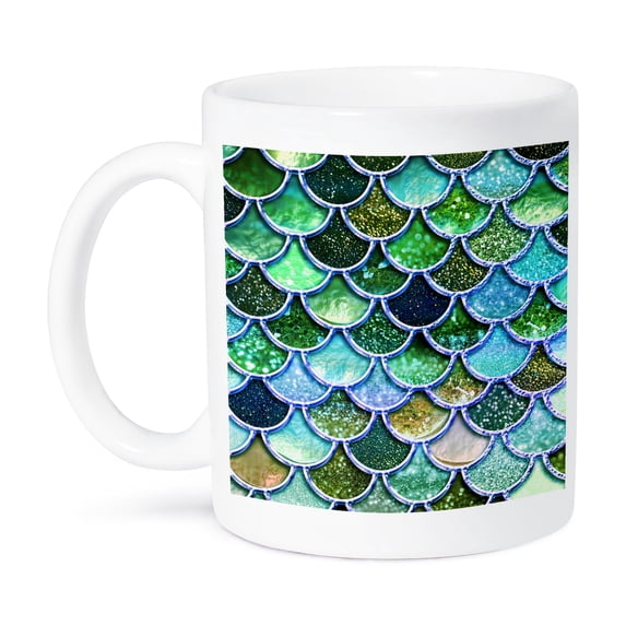 3drose, Image of Trendy Girly Chic Mermaid Scales of Green Blue Metal, 15oz Mug
