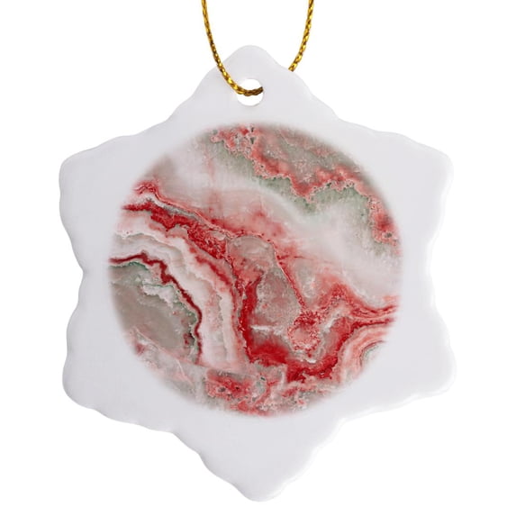 3drose, Image of Trendy Luxury Orange Red Quartz and Gray Gemstone Agate Geode, 3 inch Snowflake Porcelain Ornament
