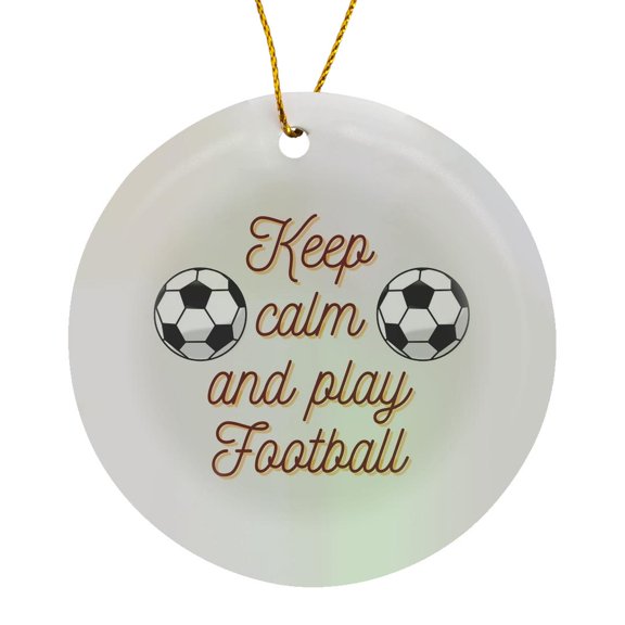 3drose, Image of Two Soccer Ball with Text of Keep Calm and Play Football, Circle Porcelain Ornament