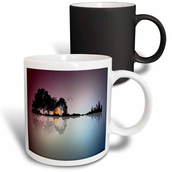 3drose, Image of Unique Waterscape Forms Guitar Silhouette, 11oz Magic Transforming Mug