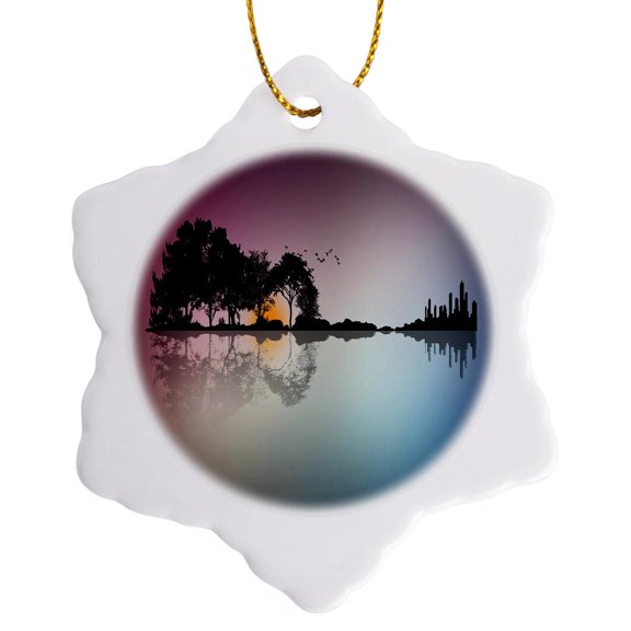 3drose, Image of Unique Waterscape Forms Guitar Silhouette, 3 inch Snowflake Porcelain Ornament