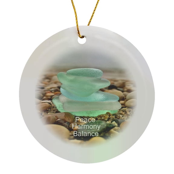 3drose, Image of up Close Beach Glass with Inspirational Message, Circle Porcelain Ornament