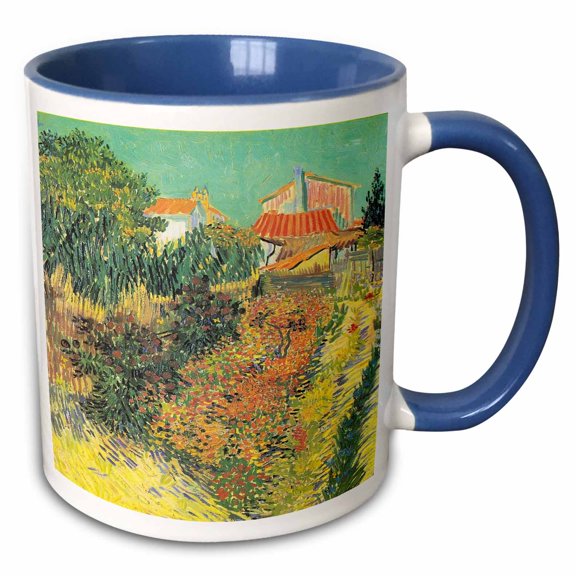3drose, Image of Van Gogh Painting Garden of Flowers, 11oz Two-tone Blue Mug