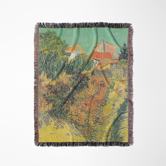 Image Of Van Gogh Painting Garden Of Flowers, Woven Blanket