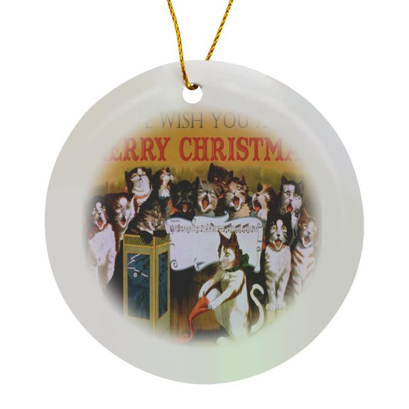 3drose, Image of Victorian Cats Sing Merry Christmas, Circle Porcelain Ornament