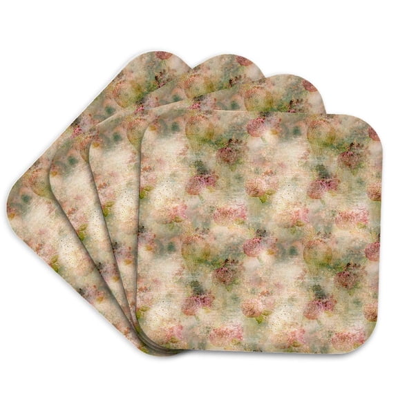 3drose, Image of Victorian Pattern of Flowers, Gold Powder, Hot Air Balloons, Set of 4 Coasters - Soft