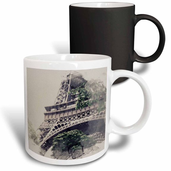 3drose, Image of Watercolor Close-up of the Paris France Eiffel Tower, 11oz Magic Transforming Mug