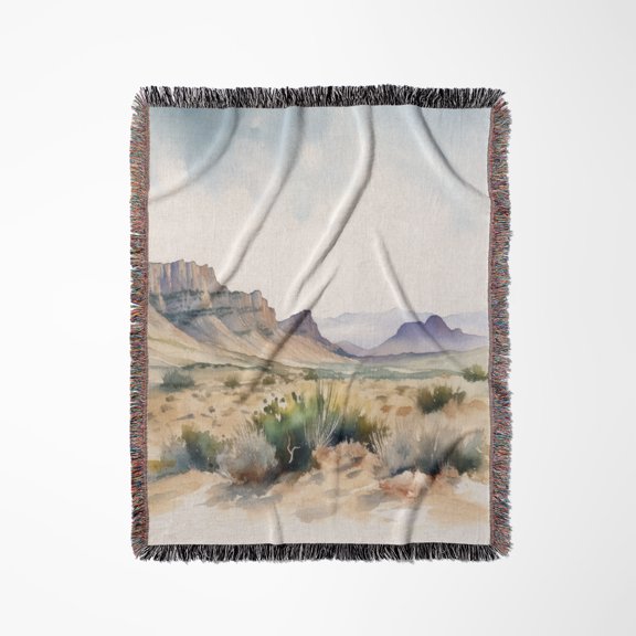 Image Of Watercolor Desert Scene, Woven Blanket