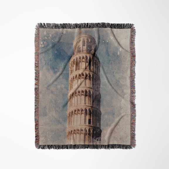 Image Of Watercolor Leaning Tower Of Pisa, Woven Blanket