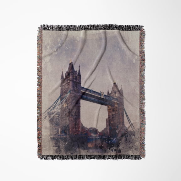 Image Of Watercolor London Bridge Scene, Woven Blanket