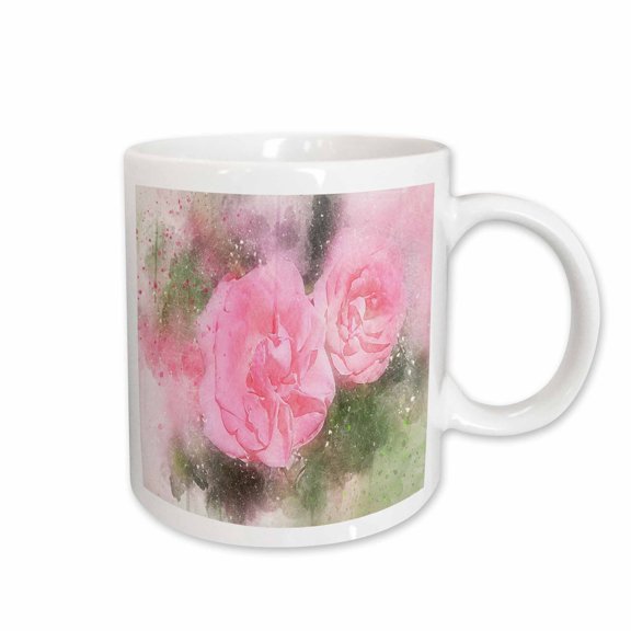 3drose, Image of Watercolor of Two Pink Roses in Closeup, 11oz Mug