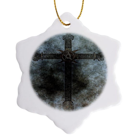 3drose, Image of Watercolor Painting of Ancient Iron Cross, 3 inch Snowflake Porcelain Ornament