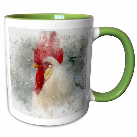 3drose, Image of Watercolor Rooster, 11oz Two-tone Green Mug