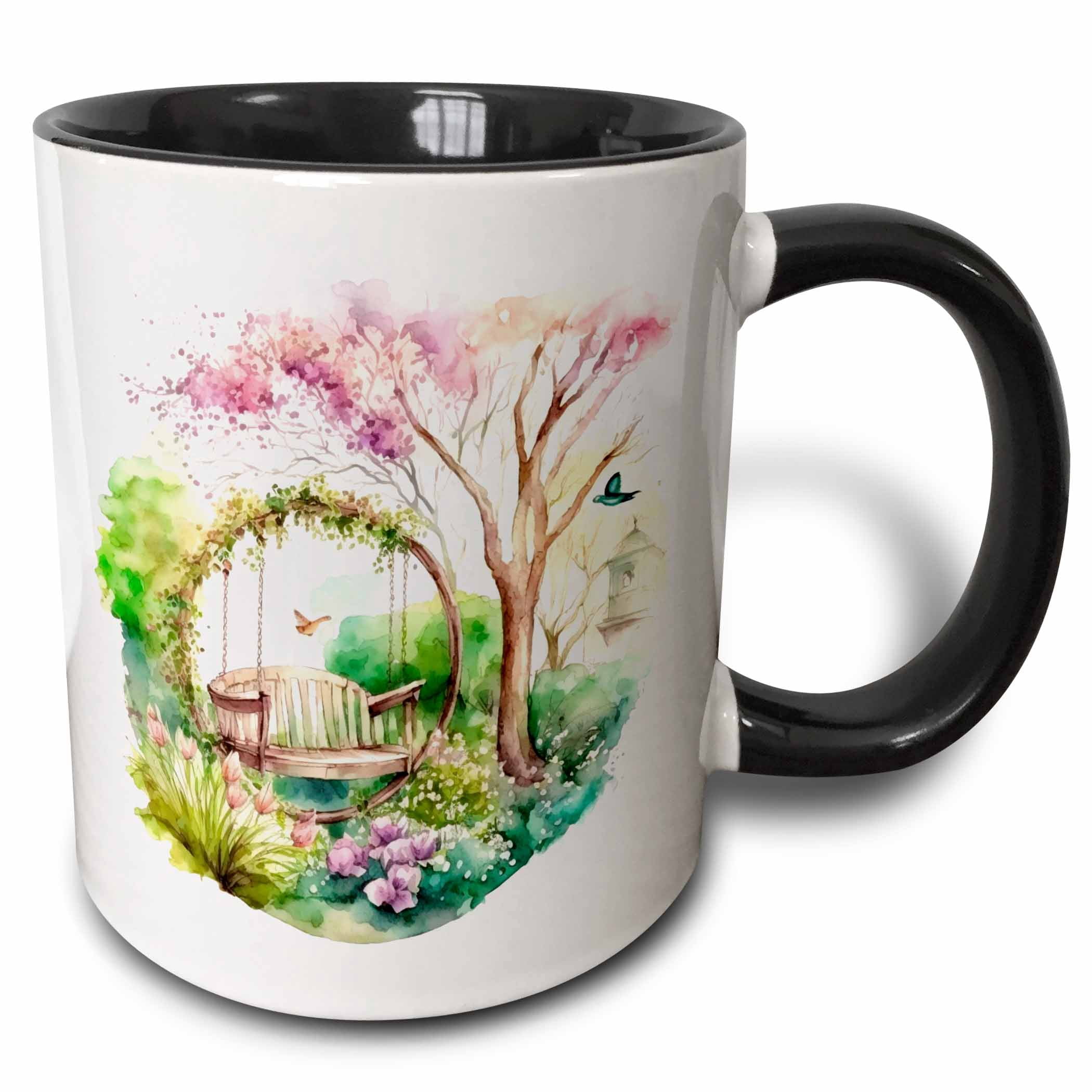 3drose, Image of Watercolor Scene in a Park with a Bench Swing, 11oz ...