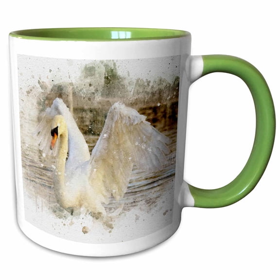 3drose, Image of Watercolor Swan Art, 11oz Two-tone Green Mug