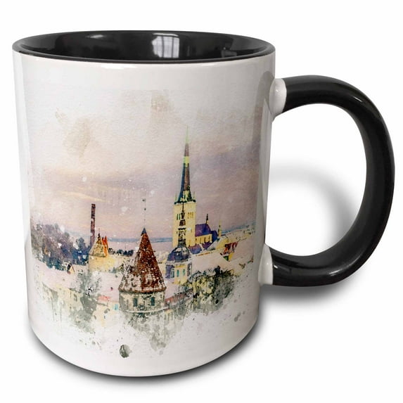 Image Of Watercolor Town Roof Tops Art 11oz Two-Tone Black Mug mug-328987-4