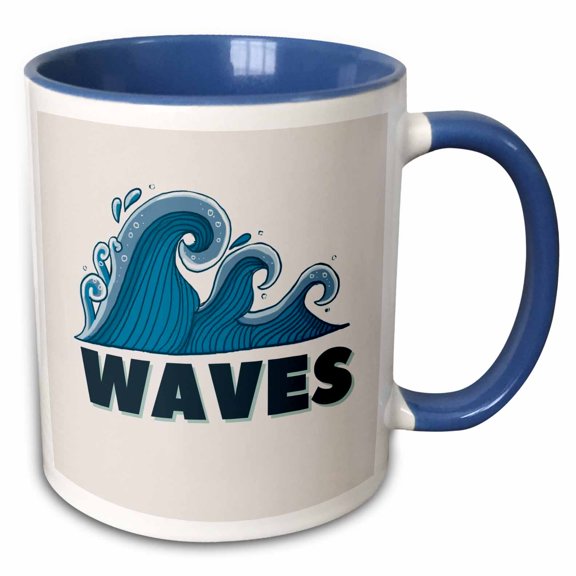 3drose, Image of Waves with Text of Waves, 11oz Two-tone Blue Mug