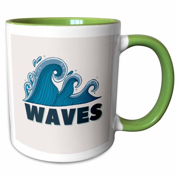 3drose, Image of Waves with Text of Waves, 11oz Two-tone Green Mug
