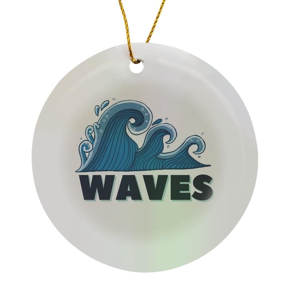 3drose, Image of Waves with Text of Waves, Circle Porcelain Ornament