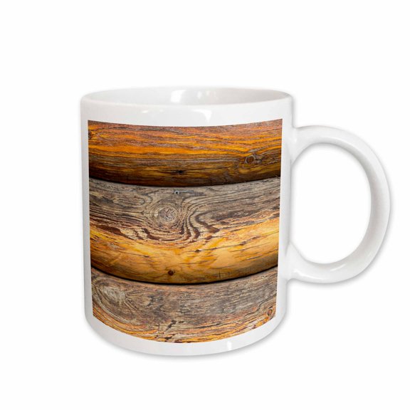3drose, Image of Wood Trunks of a Log Cabin Wall. Orange Color. Wood Texture, 11oz Mug
