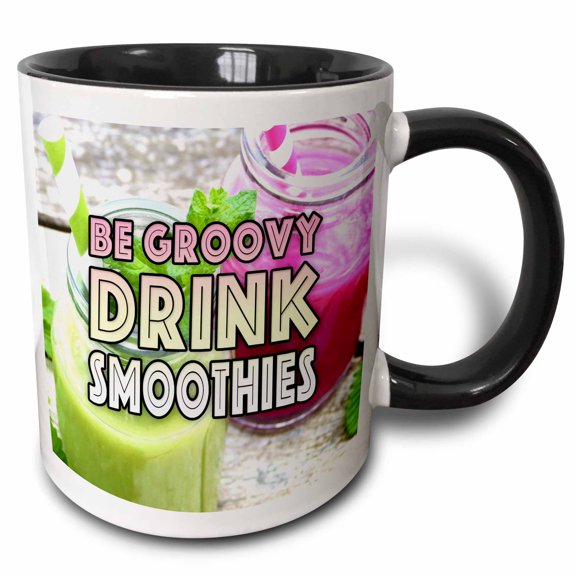 3drose, Image of Words Be Groovy Drink Smoothies, 11oz Two-tone Black Mug