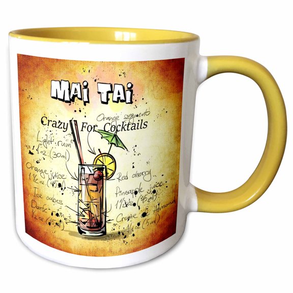 3drose, Image of Words Crazy for Cocktails with Bloody Mary Recipe, 11oz Two-tone Yellow Mug