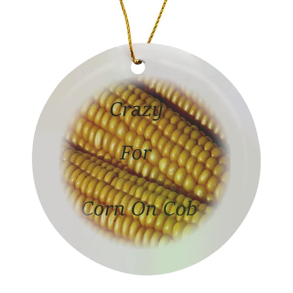 3drose, Image of Words Crazy for Corn on Cob on Photo of Corn, Circle Porcelain Ornament