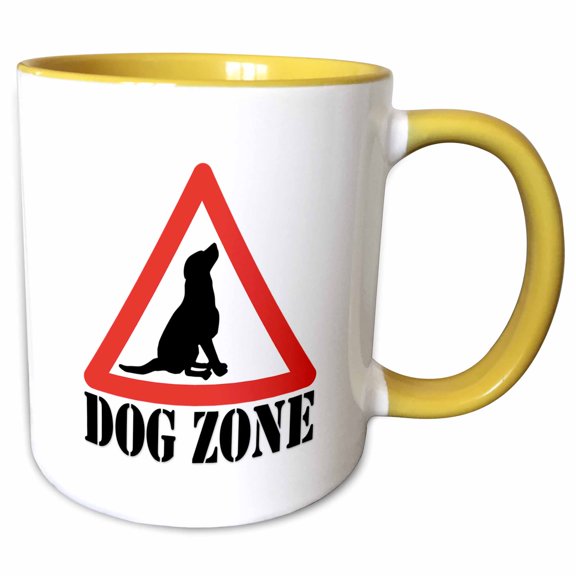 3drose, Image of Words Dog Zone with Dog in Sign, 11oz Two-tone Yellow Mug