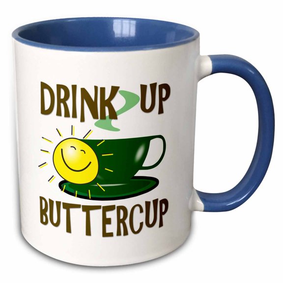 3drose, Image of Words Drink Up Buttercup, 11oz Two-tone Blue Mug
