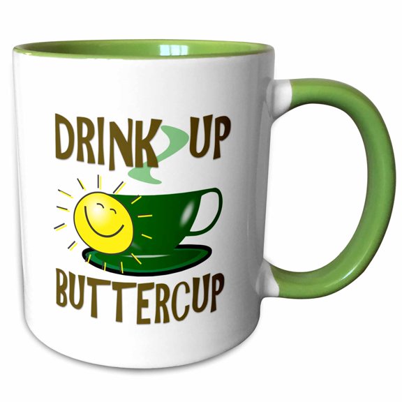 3drose, Image of Words Drink Up Buttercup, 11oz Two-tone Green Mug