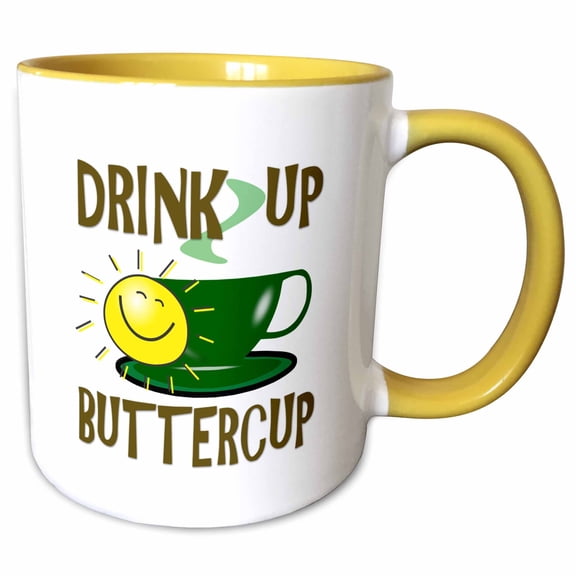 3drose, Image of Words Drink up Buttercup, 11oz Two-tone Yellow Mug