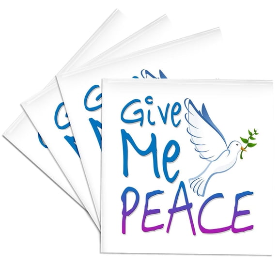 3drose, Image of Words Give Me Peace with Dove Picture, Set of 4 Ceramic Tile Coasters