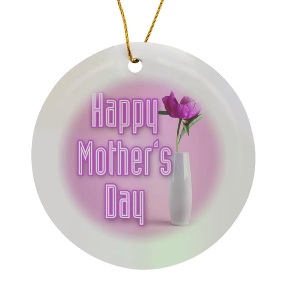 3drose, Image of Words Happy Mothers Day with Purple Rose, Circle Porcelain Ornament