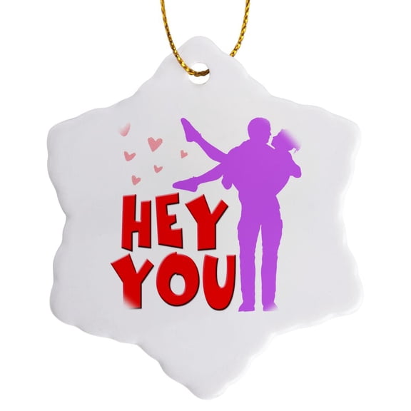 3drose, Image of Words Hey You with Couple Picture and Hearts, 3 inch Snowflake Porcelain Ornament