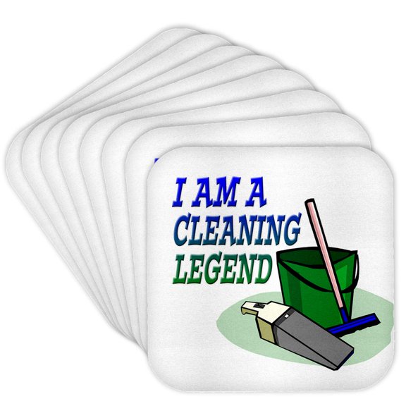 3drose, Image of Words I Am a Cleaning Legend with Picture Cleaning Supplies, Set of 8 Coasters - Soft