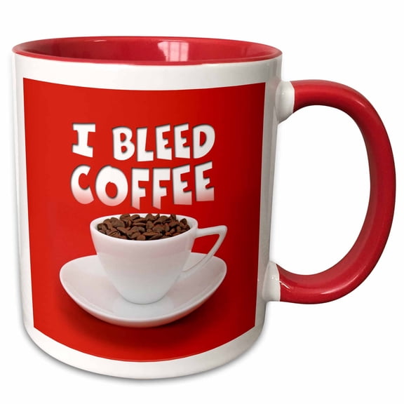 3drose, Image of Words I Bleed Coffee on Red Coffee Cup Background, 11oz Two-tone Red Mug