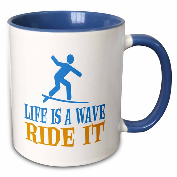 3drose, Image of Words Life Is a Wave Ride It with Surfer Symbol, 11oz Two-tone Blue Mug