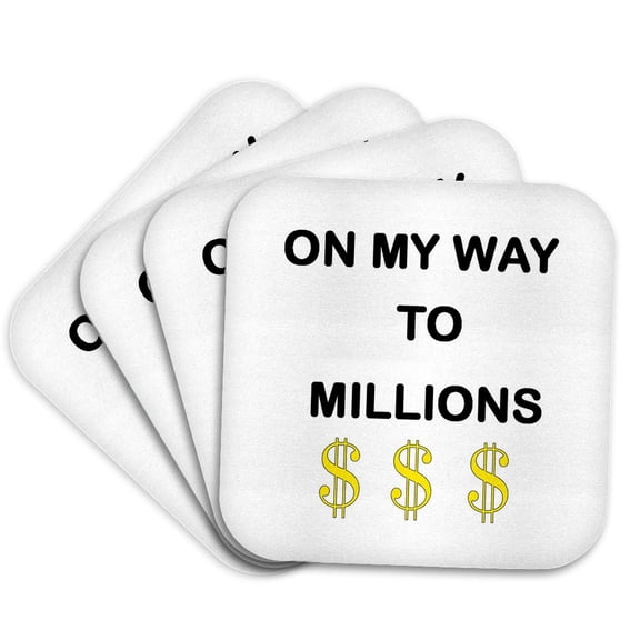 3drose, Image of Words on My Way to Millions with Three Dollar Signs, Set of 4 Coasters - Soft