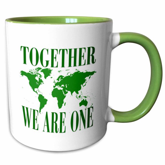 3drose, Image of Words Together We Are One with World Map, 15oz Two-tone Green Mug