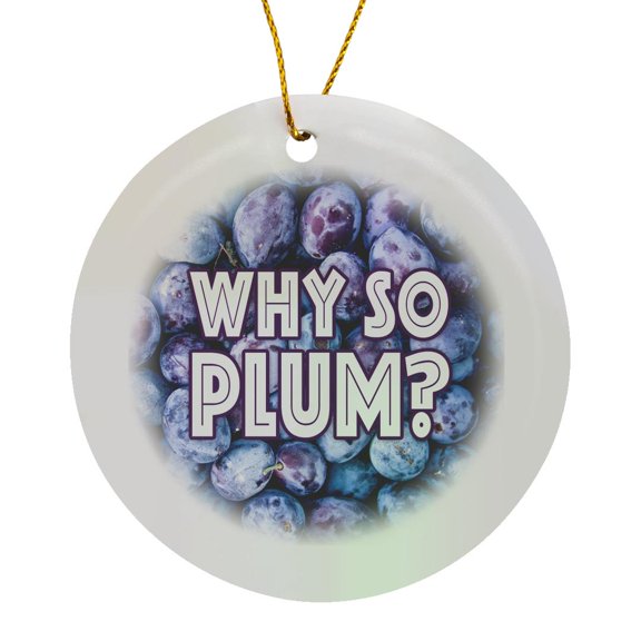 3drose, Image of Words Why So Plum with Plums Background, Circle Porcelain Ornament