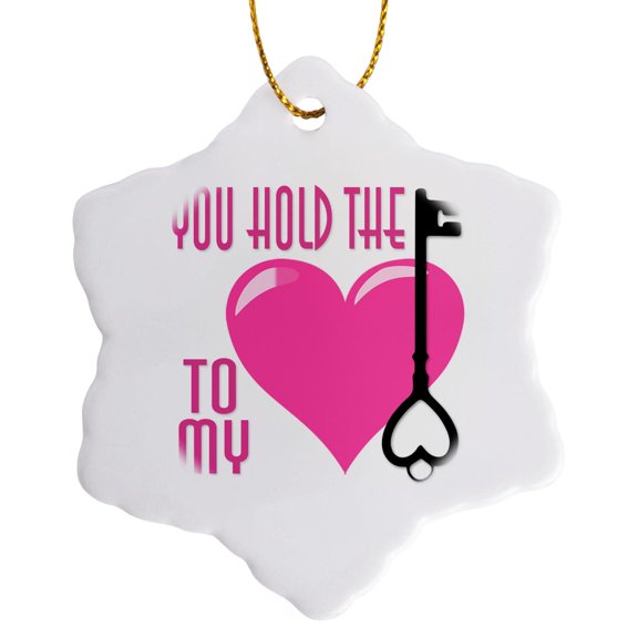 3drose, Image of Words You Hold the Key to My Heart, 3 inch Snowflake Porcelain Ornament