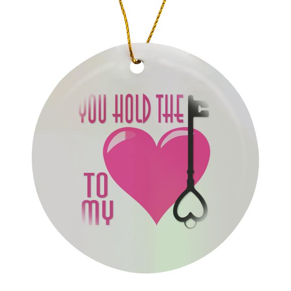 3drose, Image of Words You Hold the Key to My Heart, Circle Porcelain Ornament