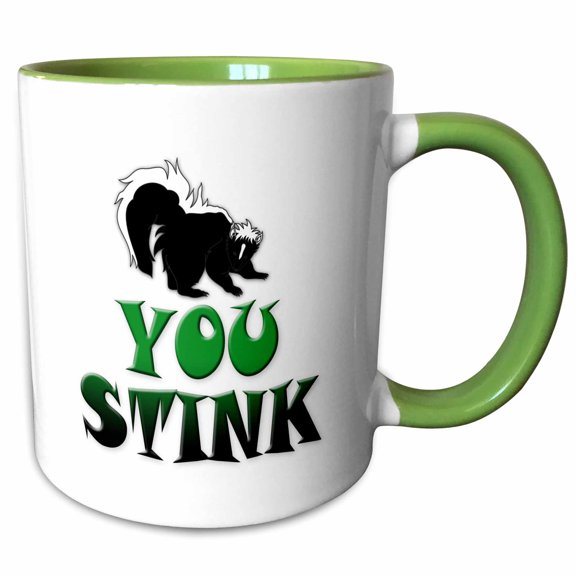 3drose, Image of Words You Stink with Skunk Picture, 11oz Two-tone Green Mug
