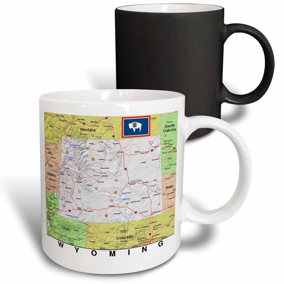 3drose, Image of Wyoming Topographic Map with Flag, 11oz Magic Transforming Mug