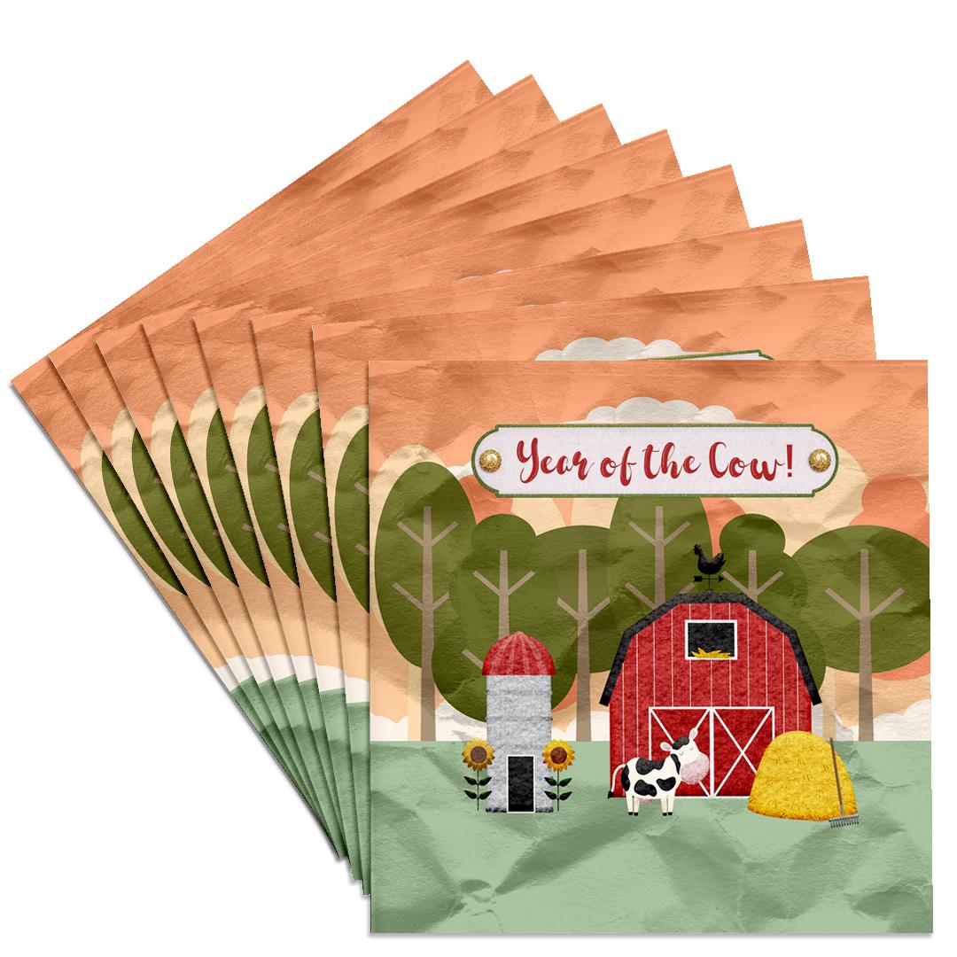 3drose, Image of Year of the Cow Farm with Barn Cow Hay Sunflower Trees ...